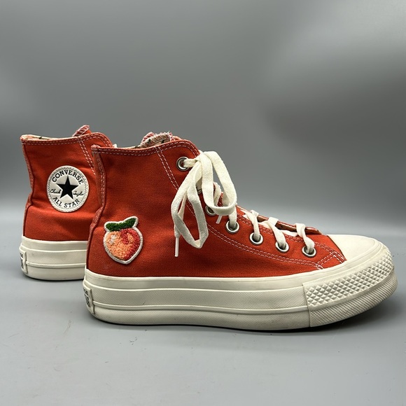 🍑Converse Lift Platform Hi Top 'Peaches' with Embroidery Peach Patch🍑 - Picture 2 of 9
